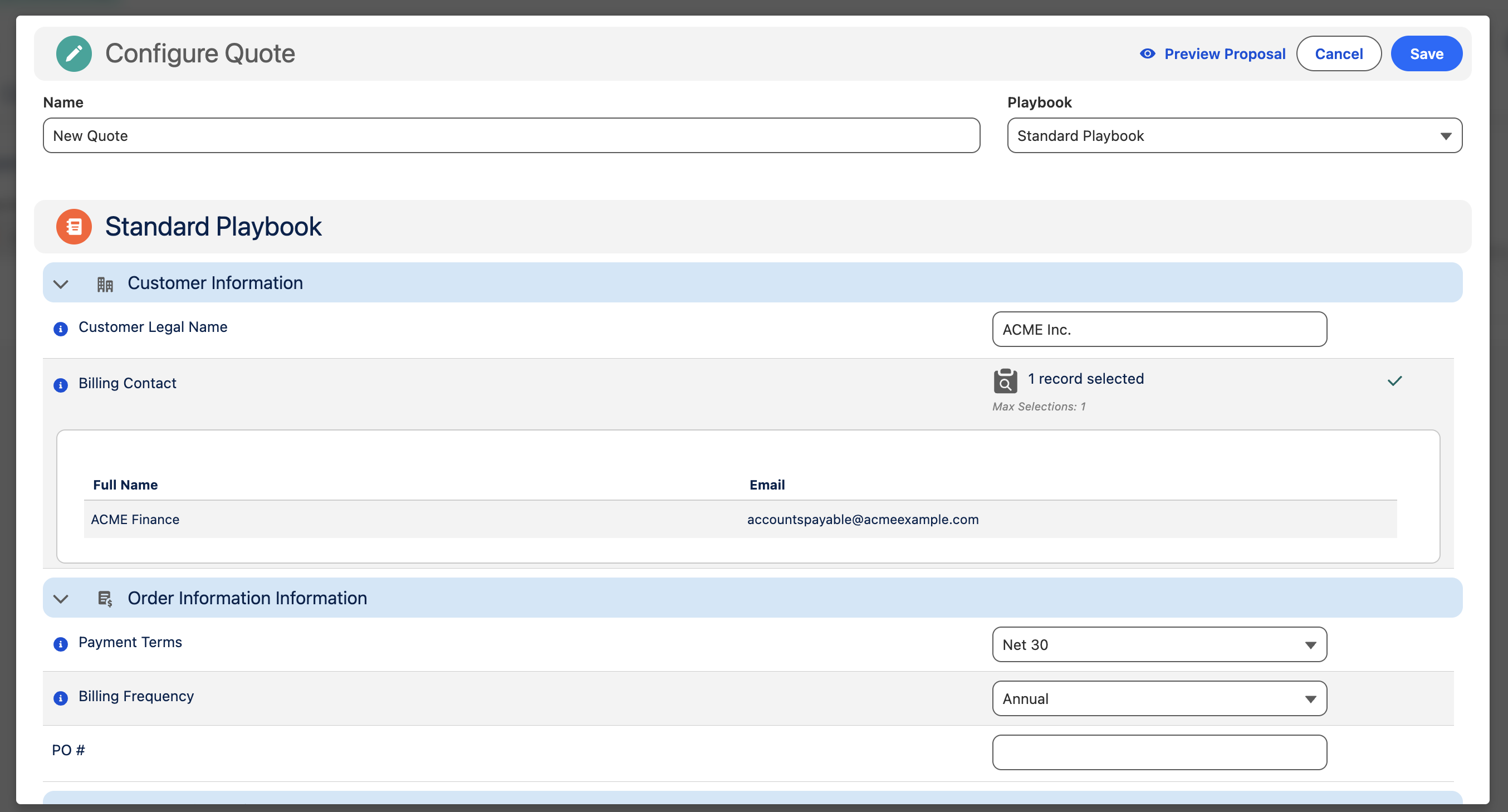 Playbook question groups in the quote configuration wizard